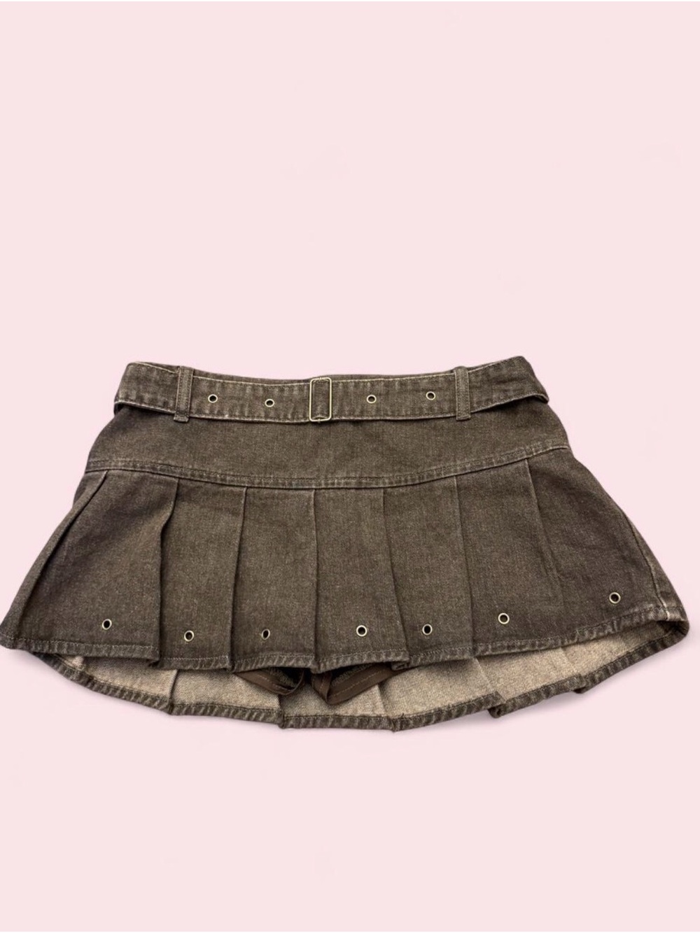 Windsor Olive Brown Pleated Denim Skort with Belt